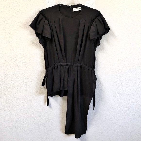 Balenciaga Tops - Balenciaga Silk Blouse Black Side Tie Detail Sz 38